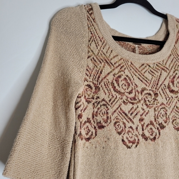 Free People Tan Knit Rose Tunic Top - Picture 7 of 11